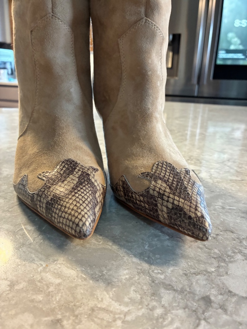 Dolce Vita Mid Calf Snakeskin Toe Heeled Boots - Picture 2 of 9